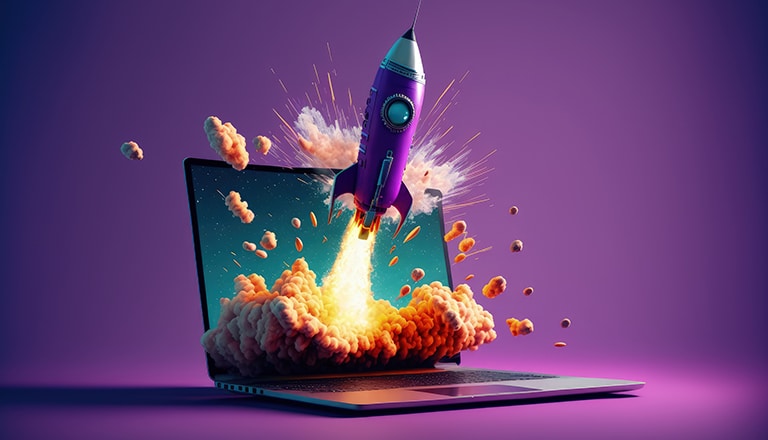 Fusée décollant d'un ordinateur symbolisant le growth hacking